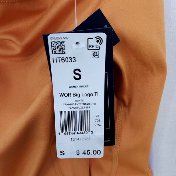 Reebok Women's Tights WOR Big Logo Size Small Workout Comfort Training Orange - Picture 7 of 16
